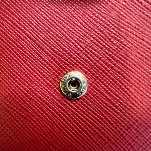 Authentic PRADA Saffiano Lux Leather Tri-Fold Wallet Red with Bow - Picture 9 of 11